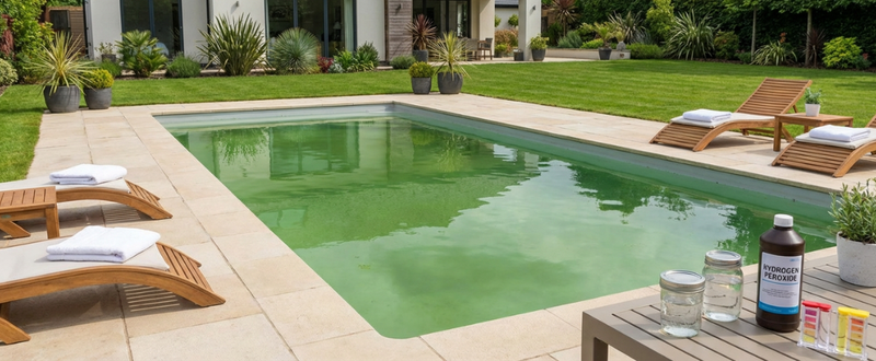 Traiter l’eau verte de la piscine avec du peroxyde d’hydrogène : méthode, dosage et précautions